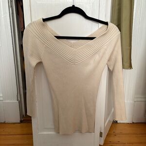 Bebe Cream Ribbed Knit Top